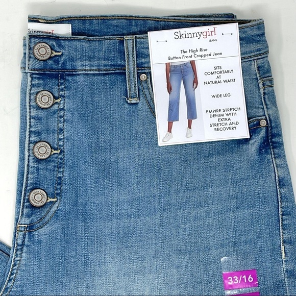 NWT! SkinnyGirl High Rise Button Front Cropped Wide Leg Denim Stretch Jeans - Picture 5 of 13